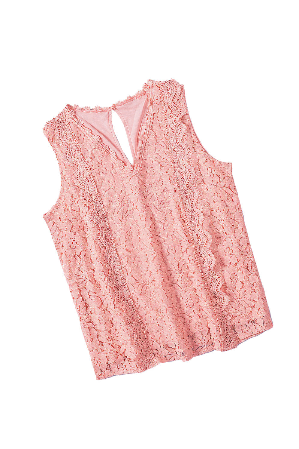 Pink Lace V Neck Tank Top