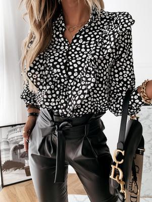 Ruffled temperament printed blouse