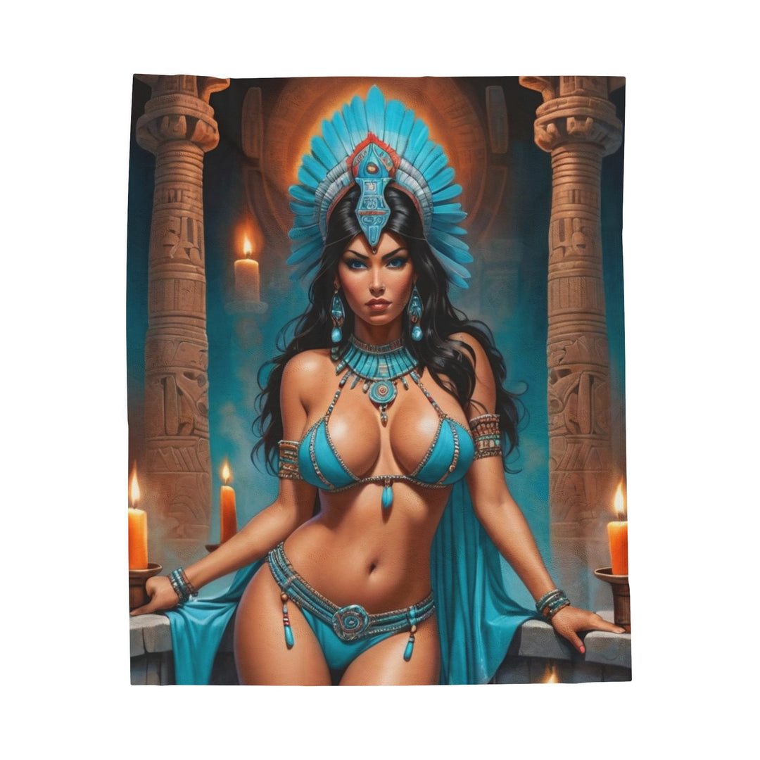 Aztec Warrior Princess Turquoise Plush Blanket