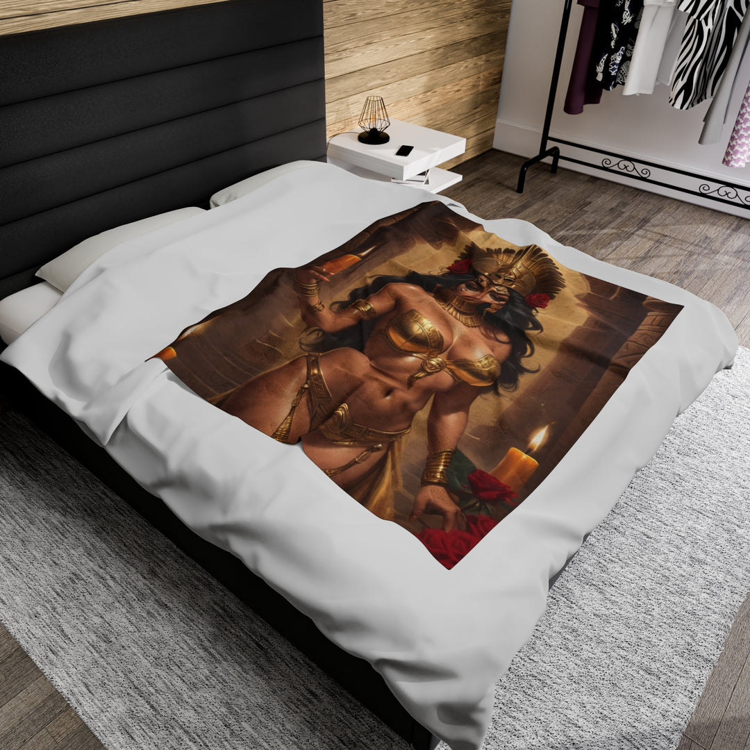 Aztec Warrior Princess Gold Plush Blanket