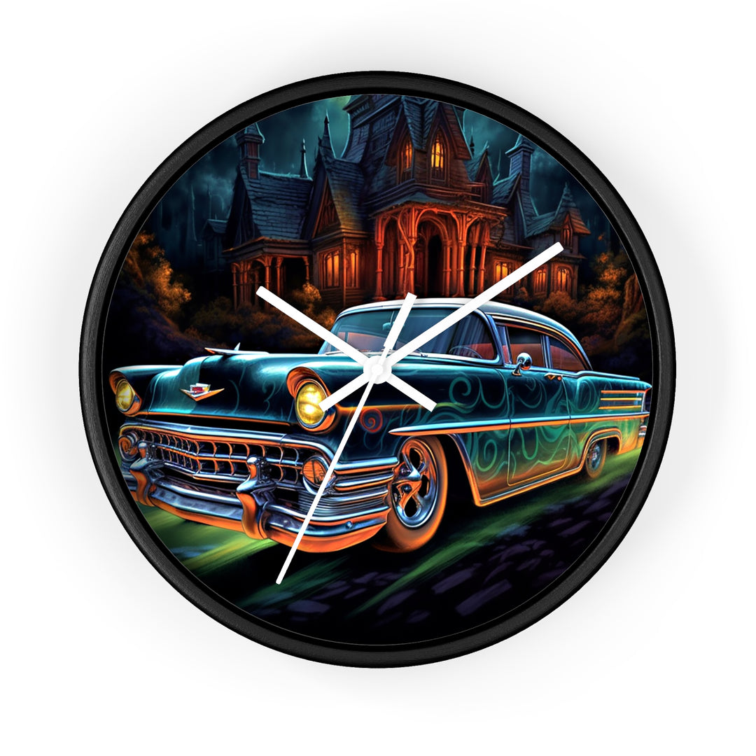 1957 Chevy Haunted House Wall Clock