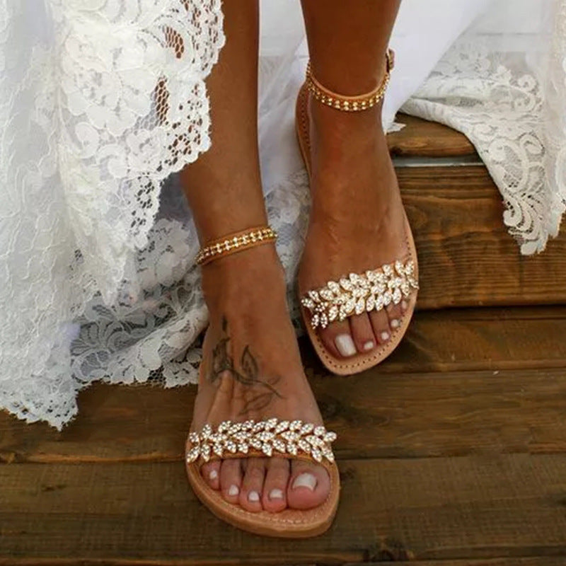 Rhinestone open-toe wild sandals