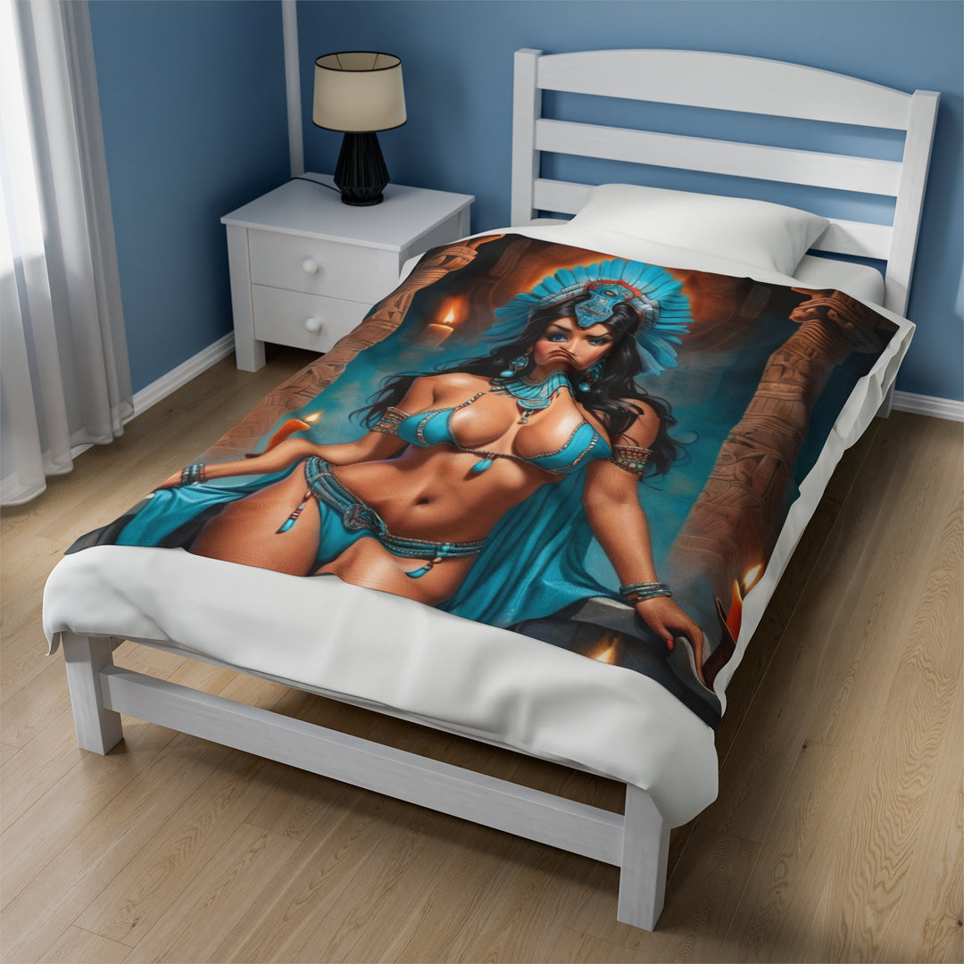 Aztec Warrior Princess Turquoise Plush Blanket