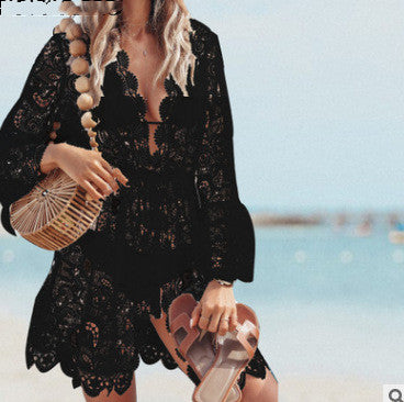 Lace long sleeve V-neck dress