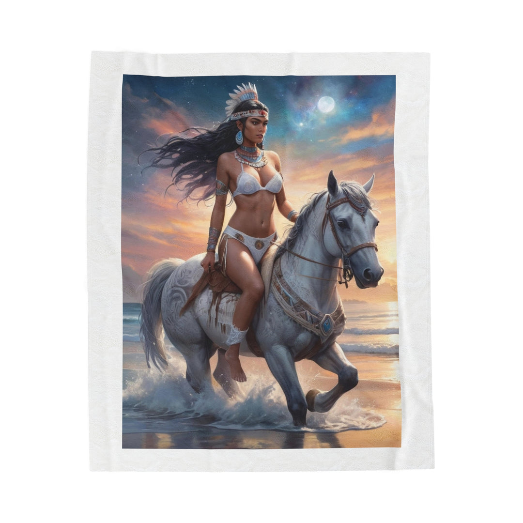 Warrior Princess Riding Horse Plush Blanket