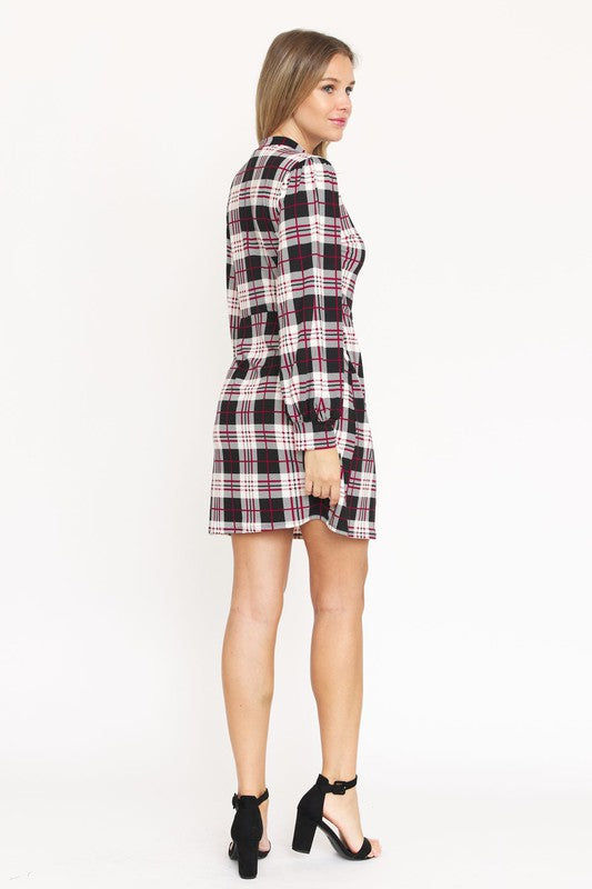 High Neck Plaid Sheath Dress