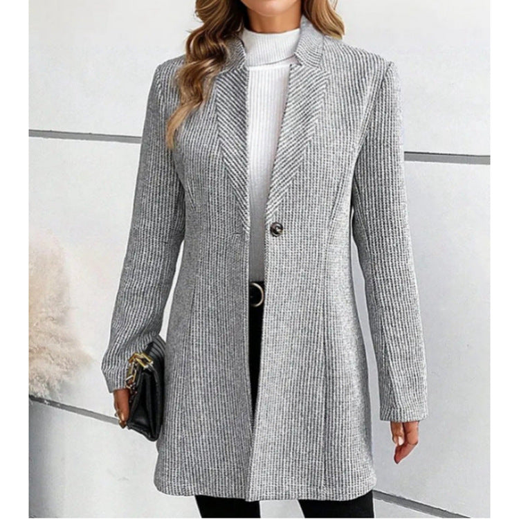 FallWinter Slim Jacquard Stitching Temperament Commute Women's Woolen Coat