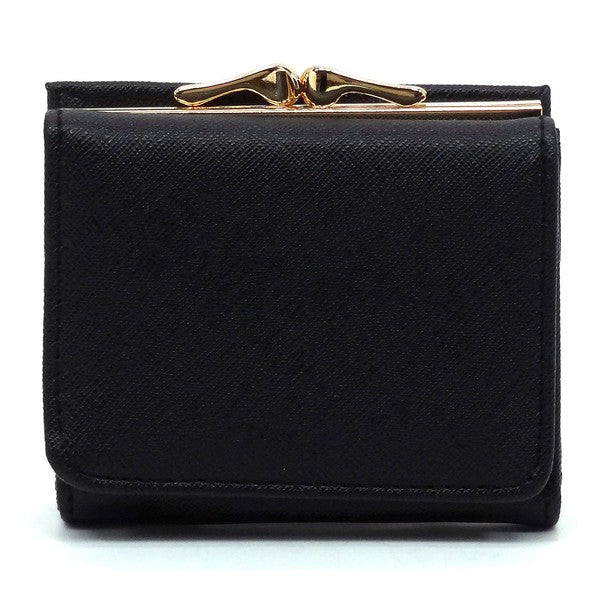 Saffiano Kiss Lock Tri-fold Wallet