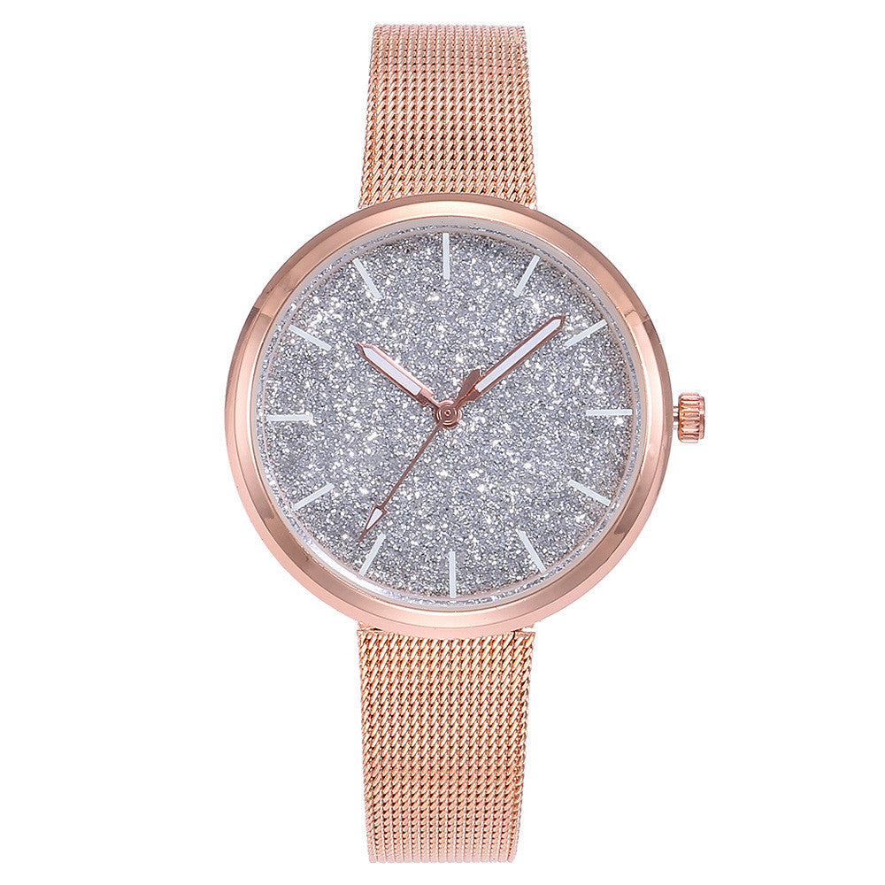 Fashion Women Romantic Starry Sky Wrist Watch Casual Rose Gold Steel Mesh Belt Rhinestone Watch Relogio Feminino