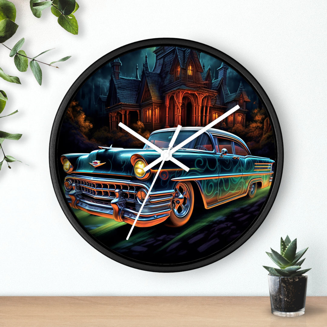 1957 Chevy Haunted House Wall Clock