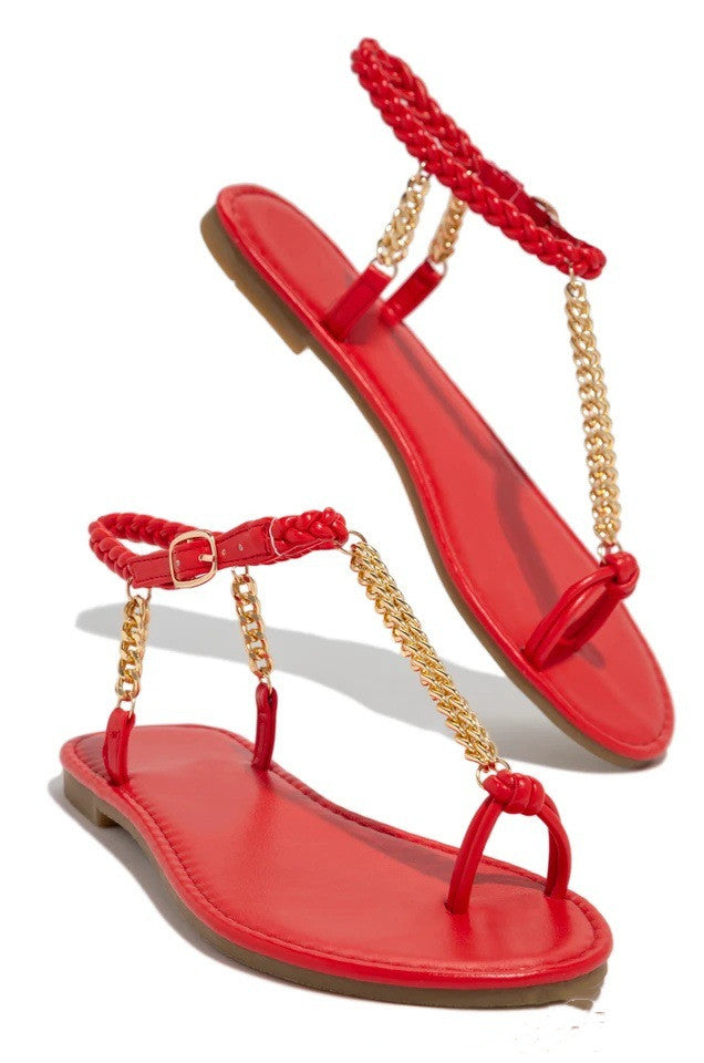 Round Toe Flat-toe Metal Chain Sandals