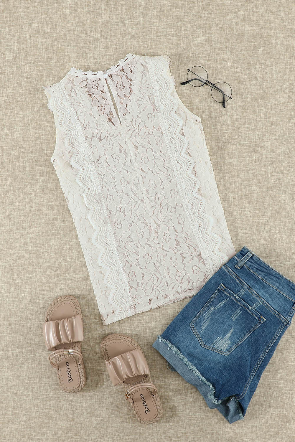 Pink Lace V Neck Tank Top