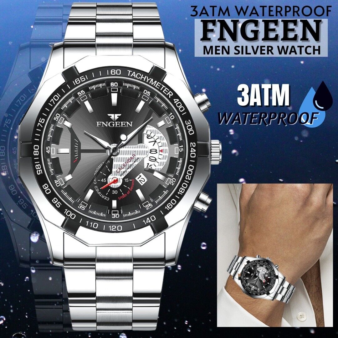 Waterproof Men's Stainless Steel Quartz Analog Wrist Watch Date Business Gift