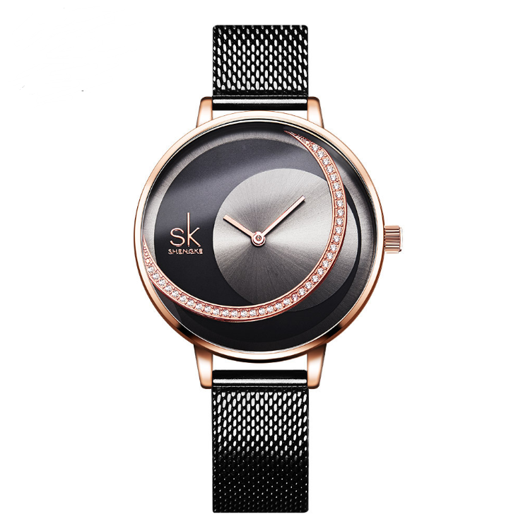 New victory engraved rhinestone women's watch sun pattern rose gold watch mesh belt belt ladies watch