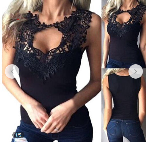 Lace Stitching Solid Color Top Sleeveless Tight Bottoming Vest