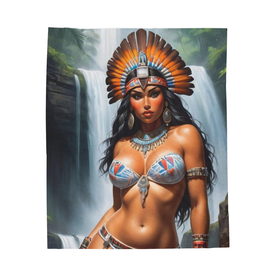 Aztec Warrior Princess Water Fall Plush Blanket