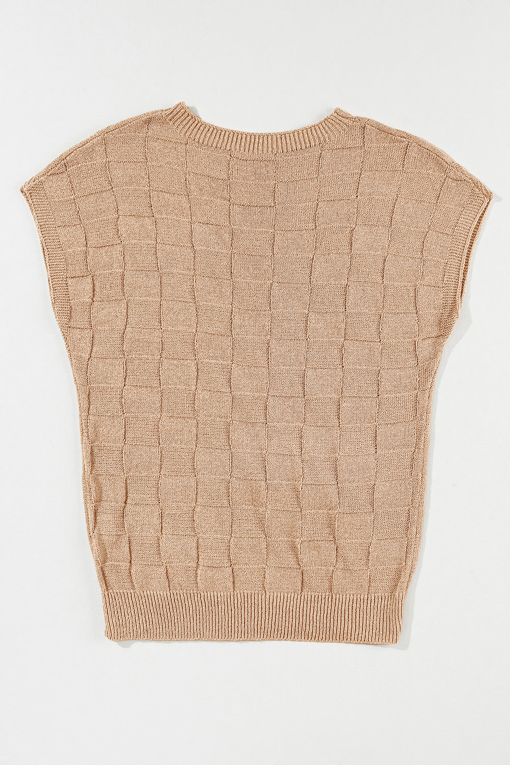 Gray Lattice Textured Knit Short Sleeve Sweater