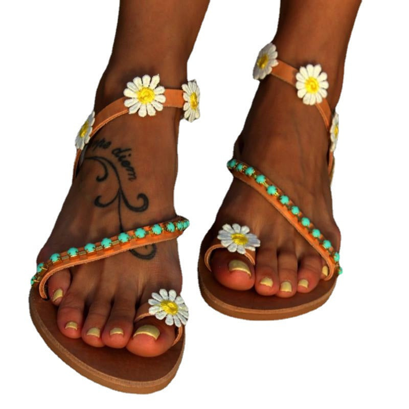 European And American Flower Flat Open Toe Casual Comfortable Finger Flat Beach Sandals