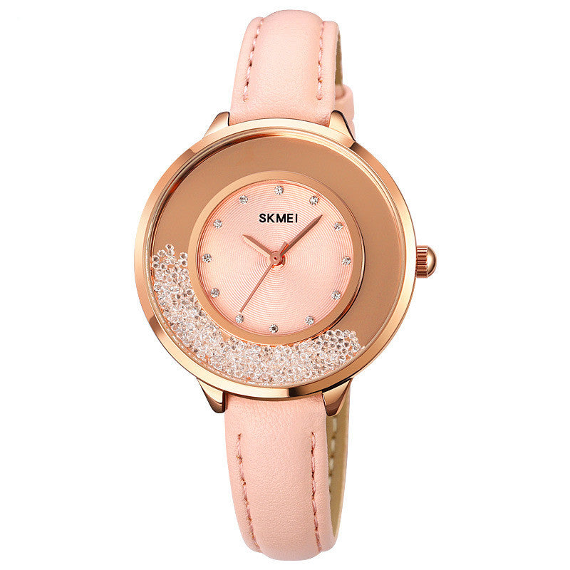 Fashionable Rotatable Rhinestone Casual All-match Thin Belt Ladies Quartz Watch