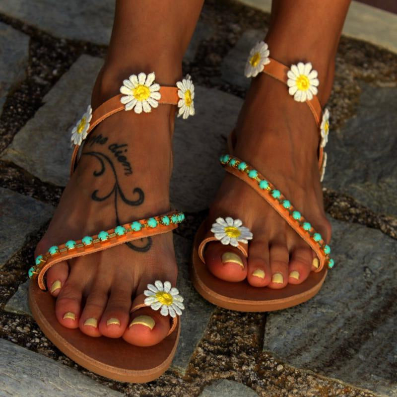 European And American Flower Flat Open Toe Casual Comfortable Finger Flat Beach Sandals