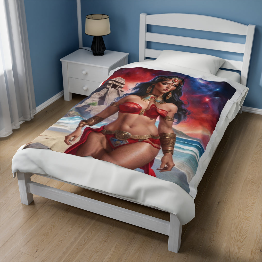 Aztec Princess Fantasy Red Blanket