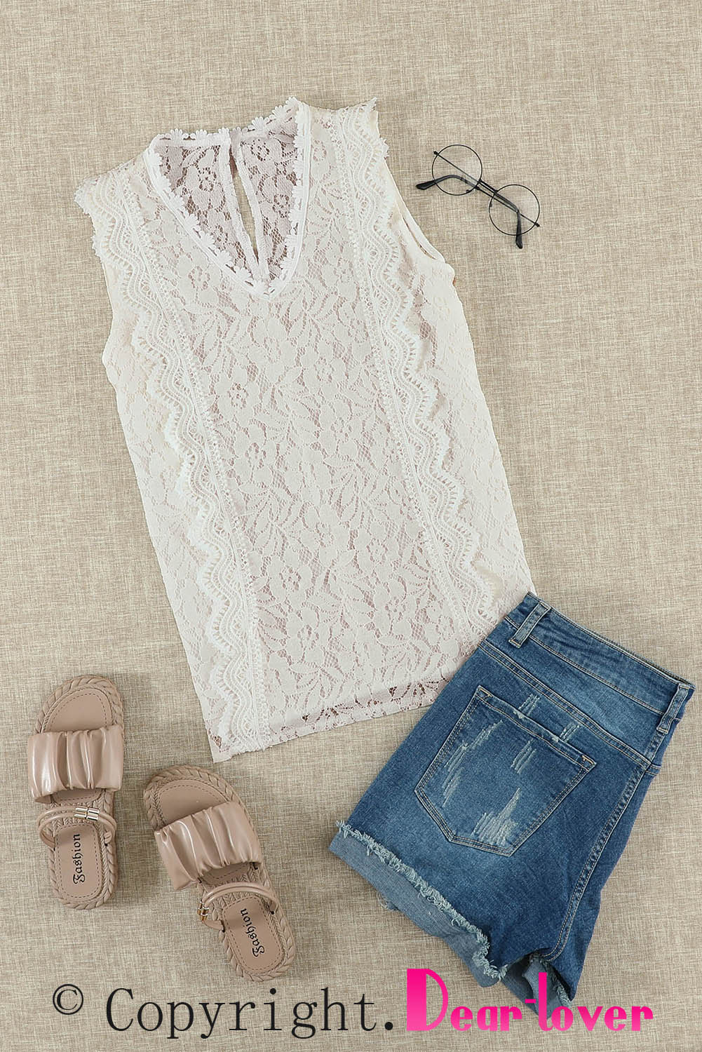 Pink Lace V Neck Tank Top