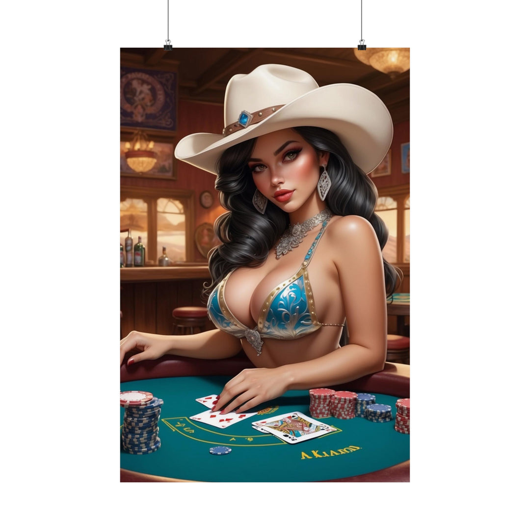 Cowgirl Princess Playing Poker Matte Vertical Posters