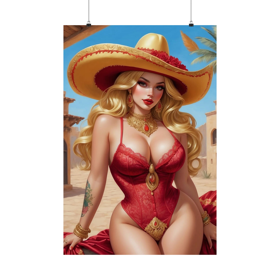 Blond in Sombrero Matte Vertical Posters