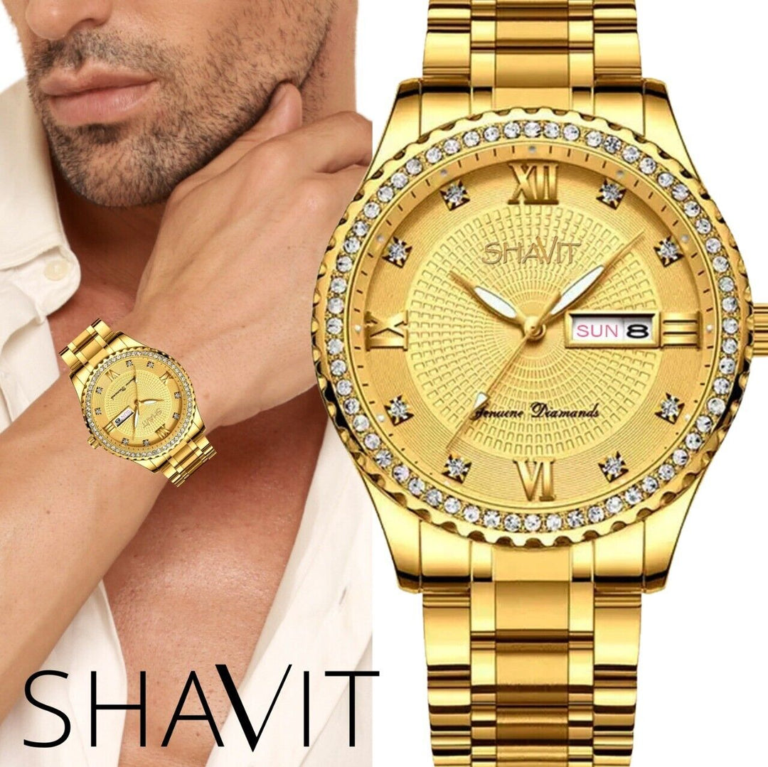 Fashion Men Watch Stainless Steel Analog Quartz Classic Male Wristwatch Gold