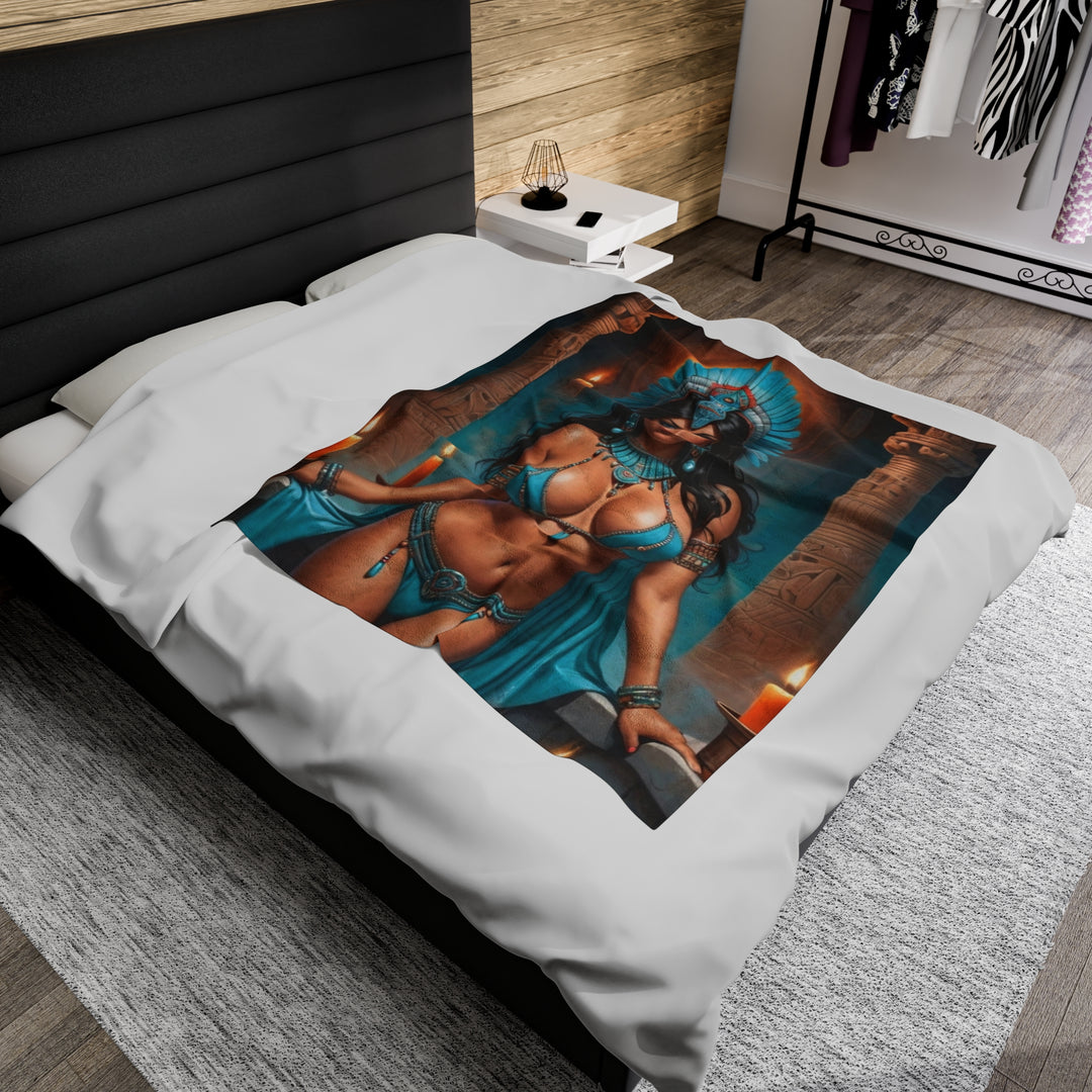 Aztec Warrior Princess Turquoise Plush Blanket