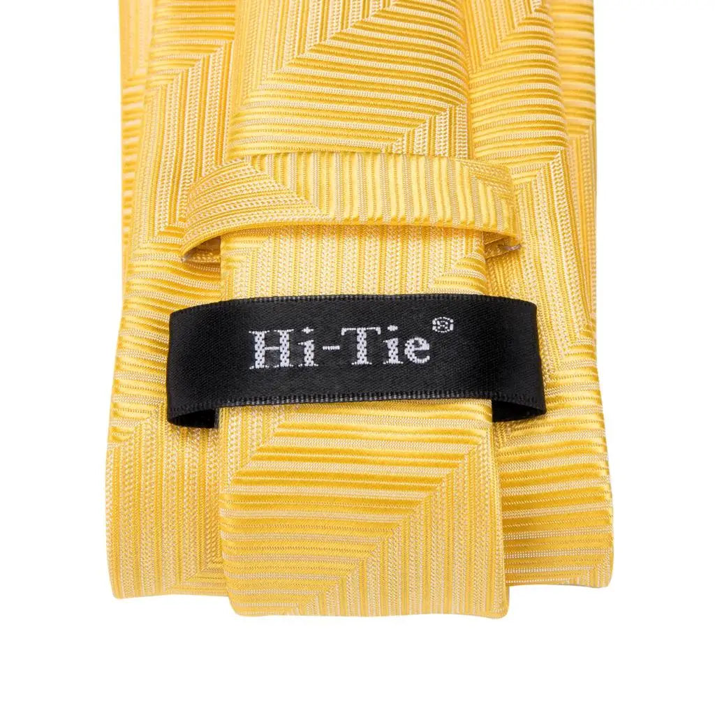 Yellow Striped 2023 New Elegant Mens Tie Hanky Cufflinks Silk Necktie For Men Wedding Party Business Fashion Brand Hi-Tie Design