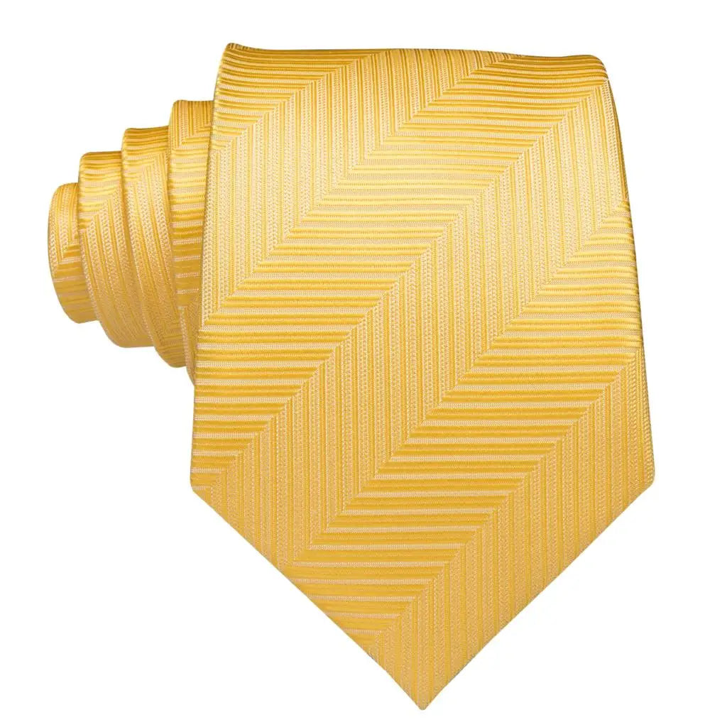 Yellow Striped 2023 New Elegant Mens Tie Hanky Cufflinks Silk Necktie For Men Wedding Party Business Fashion Brand Hi-Tie Design