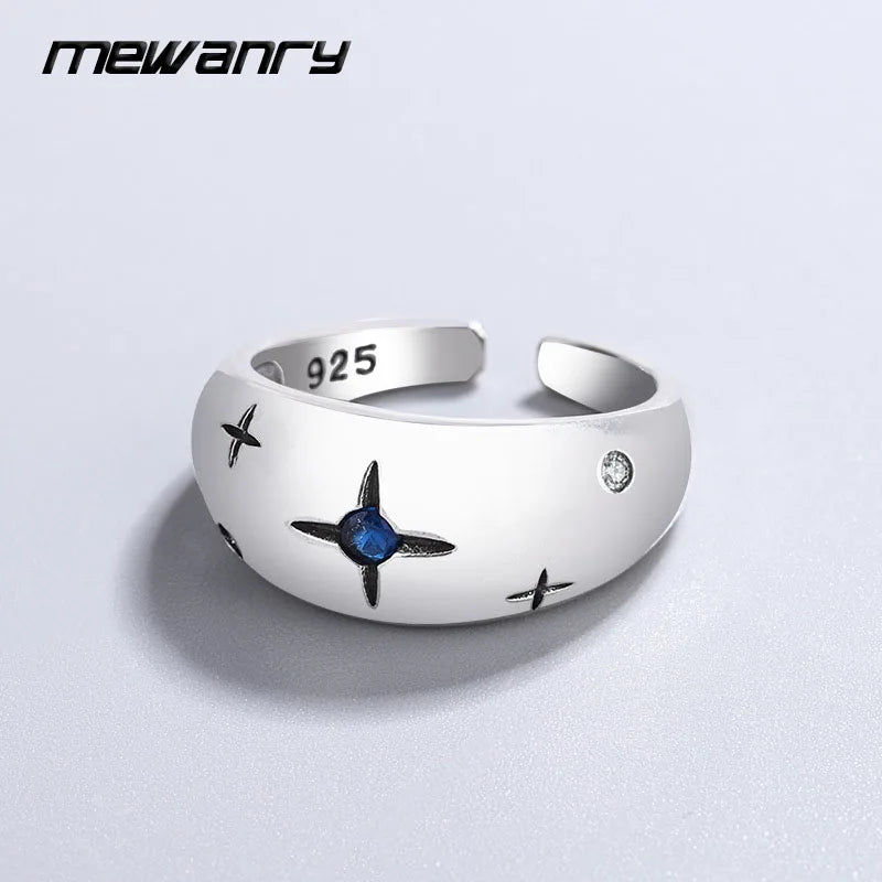 MEWANRY Silver Color Rings Gypsophila Zircon for Women Vintage Personality Creative Chic Trendy Design Party Jewelry Gift