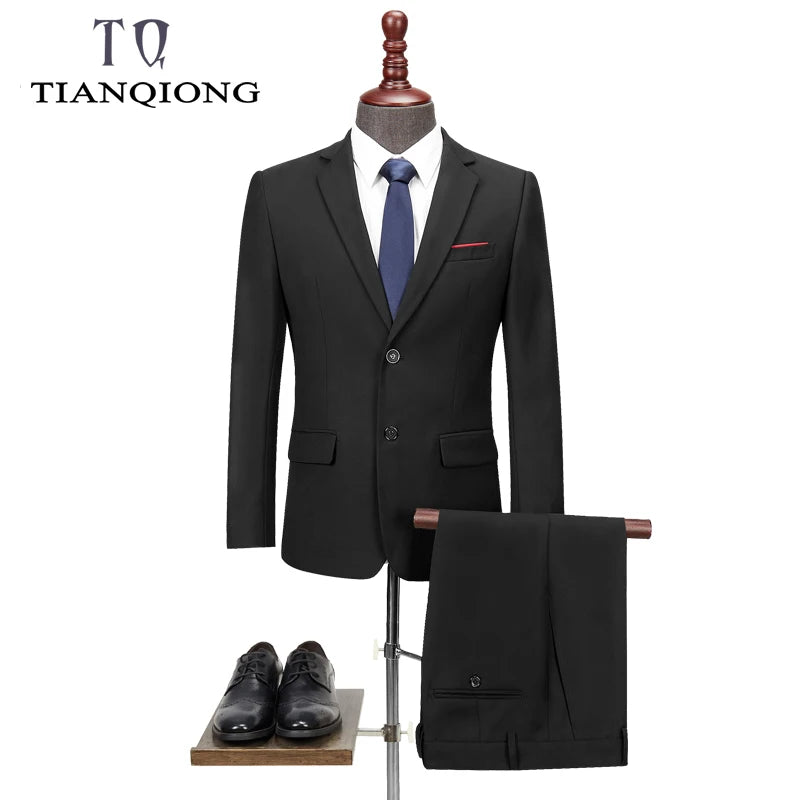 TIAN QIONG Men Suits 2019 Latest Coat Pant Designs Wedding Suits for Men Brand Clothing Slim Fit Black Gray Mens Formal Suit