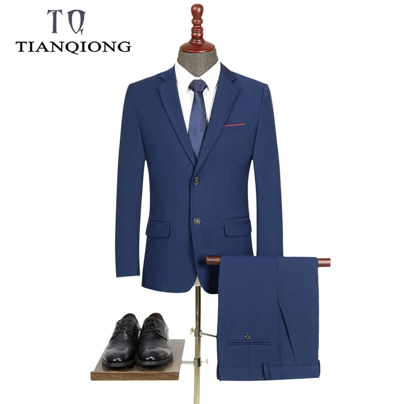 TIAN QIONG Men Suits 2019 Latest Coat Pant Designs Wedding Suits for Men Brand Clothing Slim Fit Black Gray Mens Formal Suit