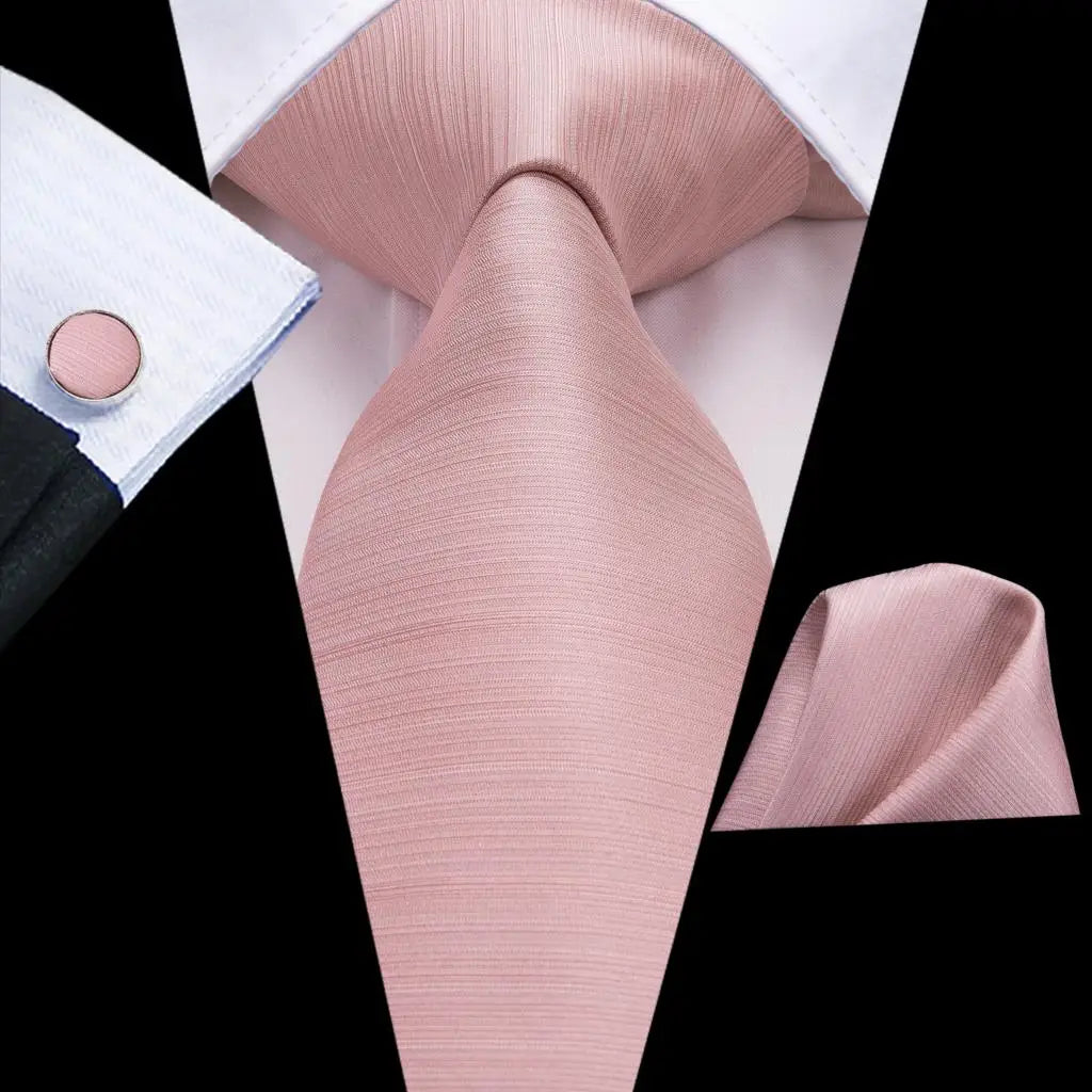 Hi-Tie Solid Peach Pink Coral Silk Wedding Tie For Men Hanky Cufflink Men Necktie Set Business Party Dropshipping Fashion Design