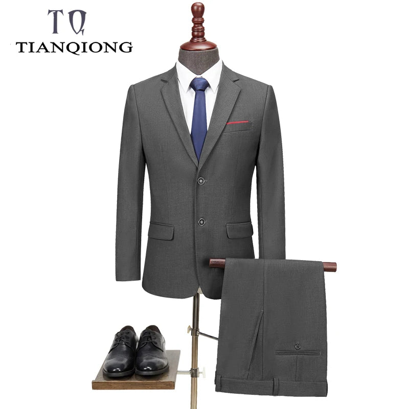 TIAN QIONG Men Suits 2019 Latest Coat Pant Designs Wedding Suits for Men Brand Clothing Slim Fit Black Gray Mens Formal Suit