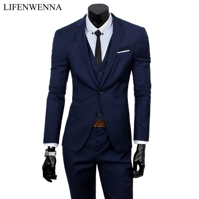 2023 New Men Suits Single-Breasted Brand Suits Jacket Formal Dress Men Suit Set Wedding Suits Groom Tuxedos (Jacket+Pants+Vest)