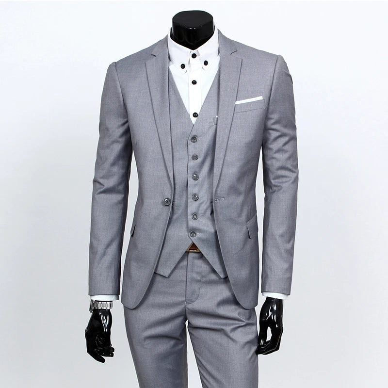 2023 New Men Suits Single-Breasted Brand Suits Jacket Formal Dress Men Suit Set Wedding Suits Groom Tuxedos (Jacket+Pants+Vest)