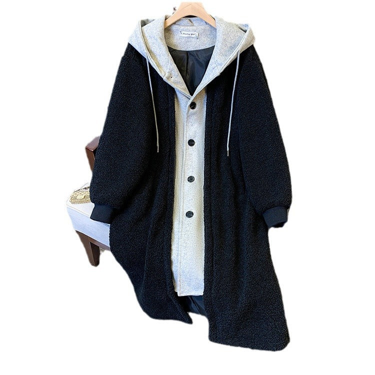 New Long Lambswool Fake Two-pieces Coats Women