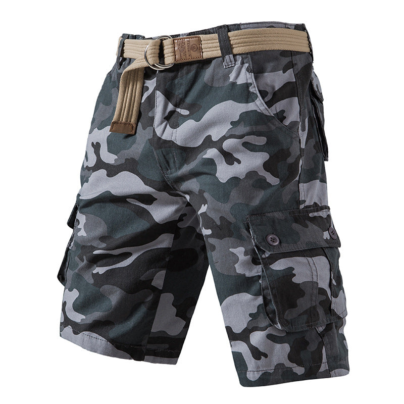 Summer Pure Cotton Washed Overalls Camouflage Shorts Men