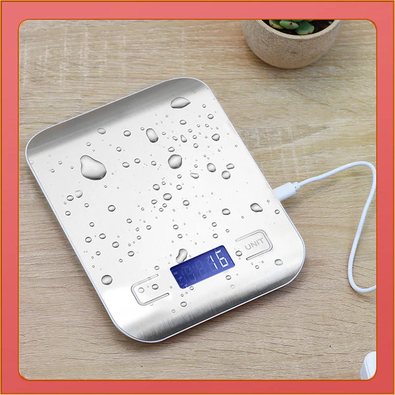 Digital Kitchen Scale 5kg/10kg Stainless Steel Panel USB Charg Precise Small Platform Scale Portable Multifunction LCD Display