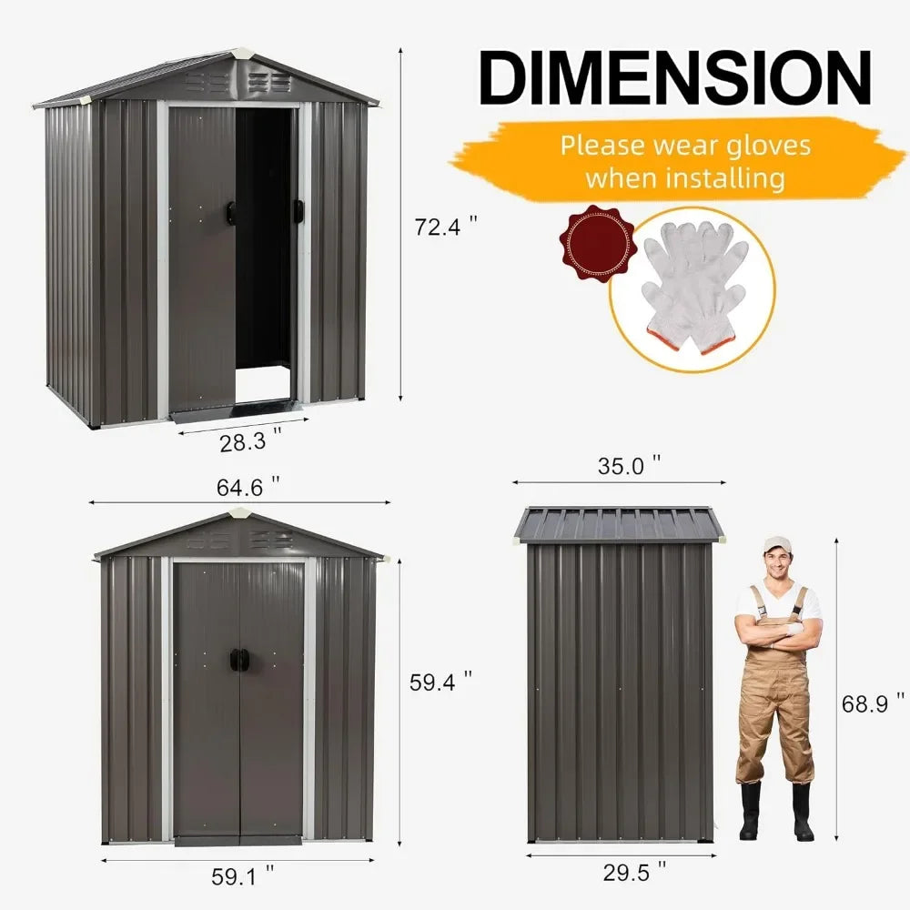 5x3 FT Outdoor Storage Shed,Waterproof Metal Garden Sheds with Lockable Double Door,Weather Steel Tool Storage House Shed