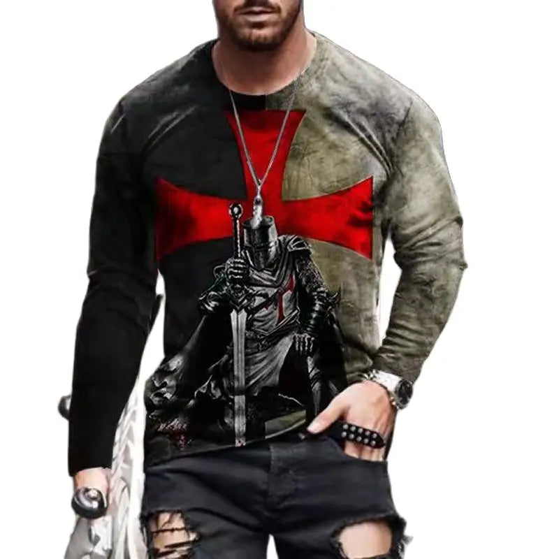 Templar Street Style Hip Hop Rock Men's Long Sleeve T-Shirts Spring Autumn 3D Printing Youthful Vitality Tops Tees Plus Size 6XL