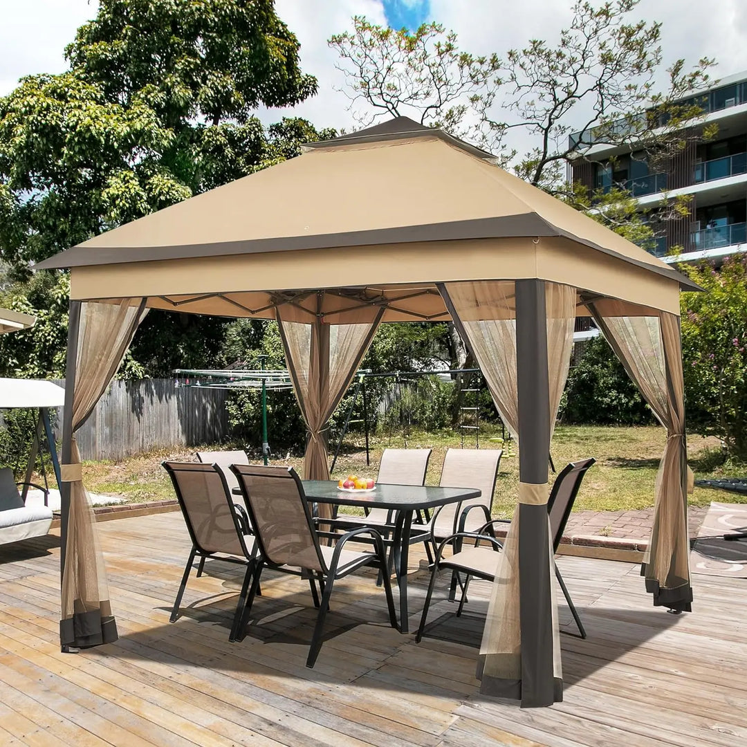 11x11 / 11x13 Gazebo Outdoor Canopy Shelter, Instant Gazebo Sun Shade Canopy Tent with 4 Sandbags, Double Tiers & Mesh Netting