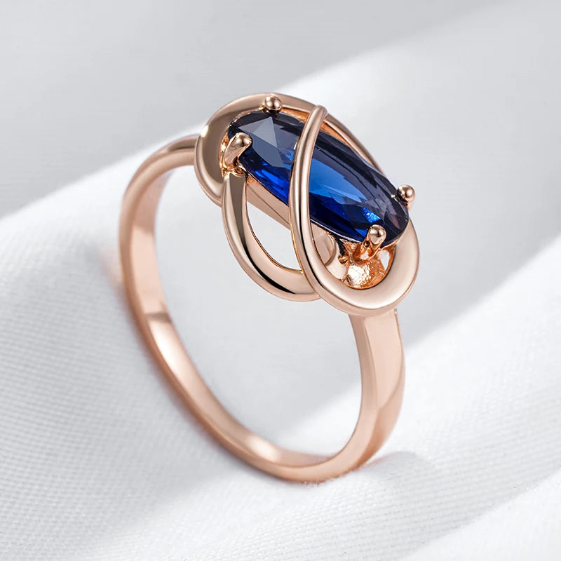 Kinel Unusual Shiny Oval Blue Natural Zircon Ring for Women Luxury 585 Rose Gold Color Wedding Party Daily Jewelry Best Gift