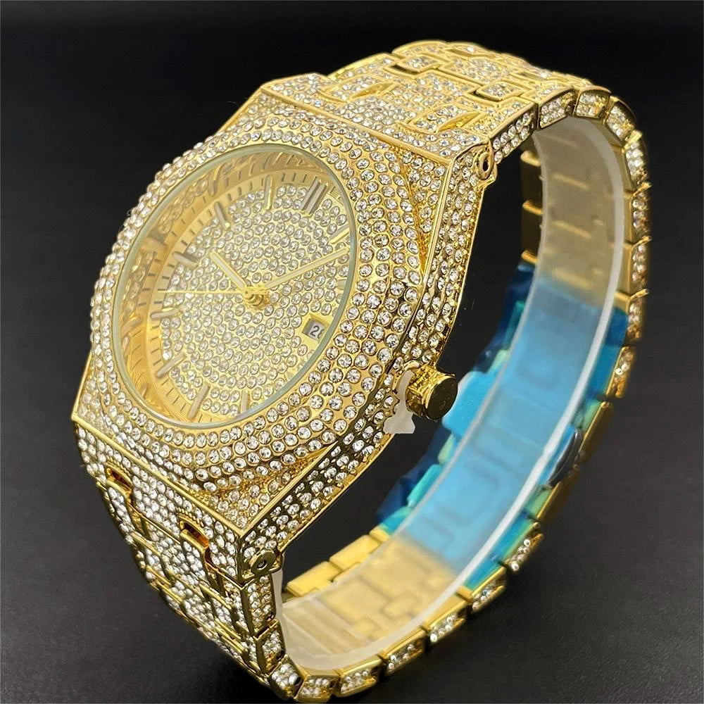 Luxury Full Diamond Watches For Men Top Brand Hip Hop Iced Out Arab Number Watch Men Fashion Steel Waterproof Clock Dropshipping