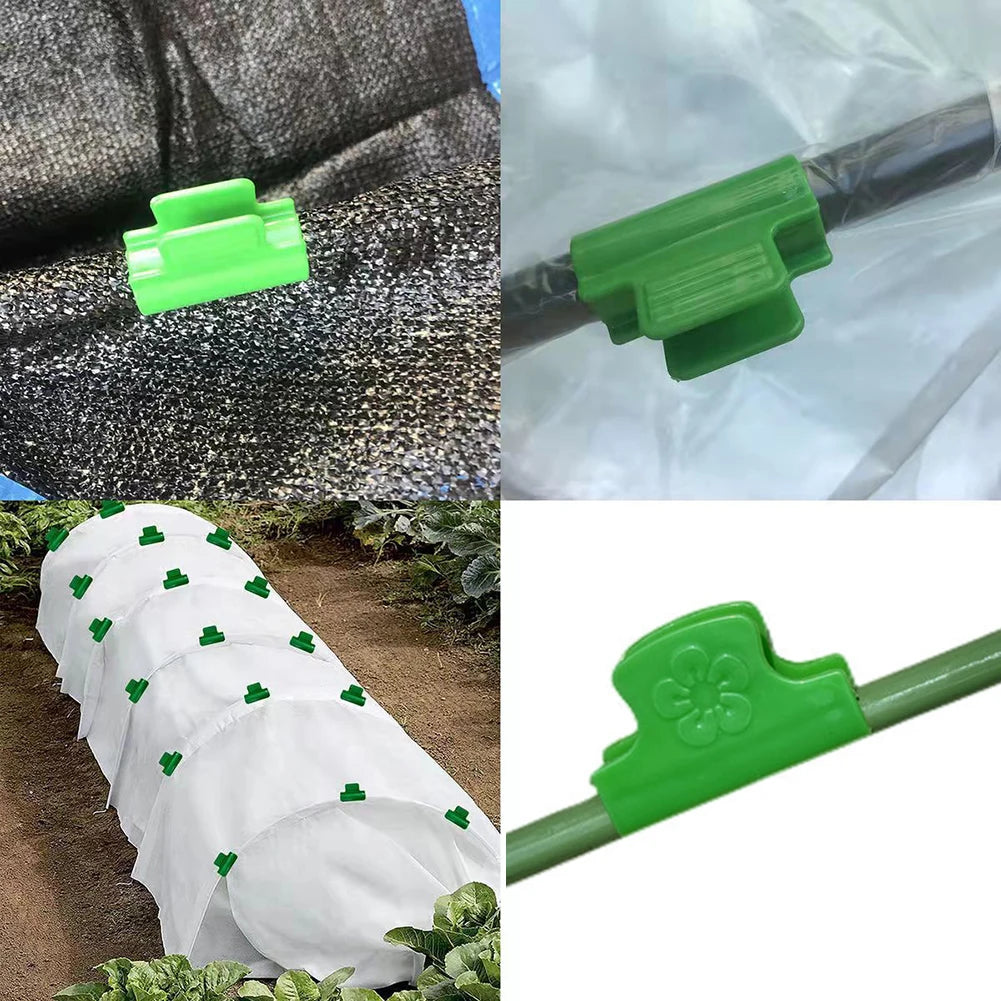 20pcs Greenhouse Film Clamps Garden Shed Row Cover Netting Tunnel Hoop Plastic Clips For 5mm-6mm Pipe Home Gardening Accessories