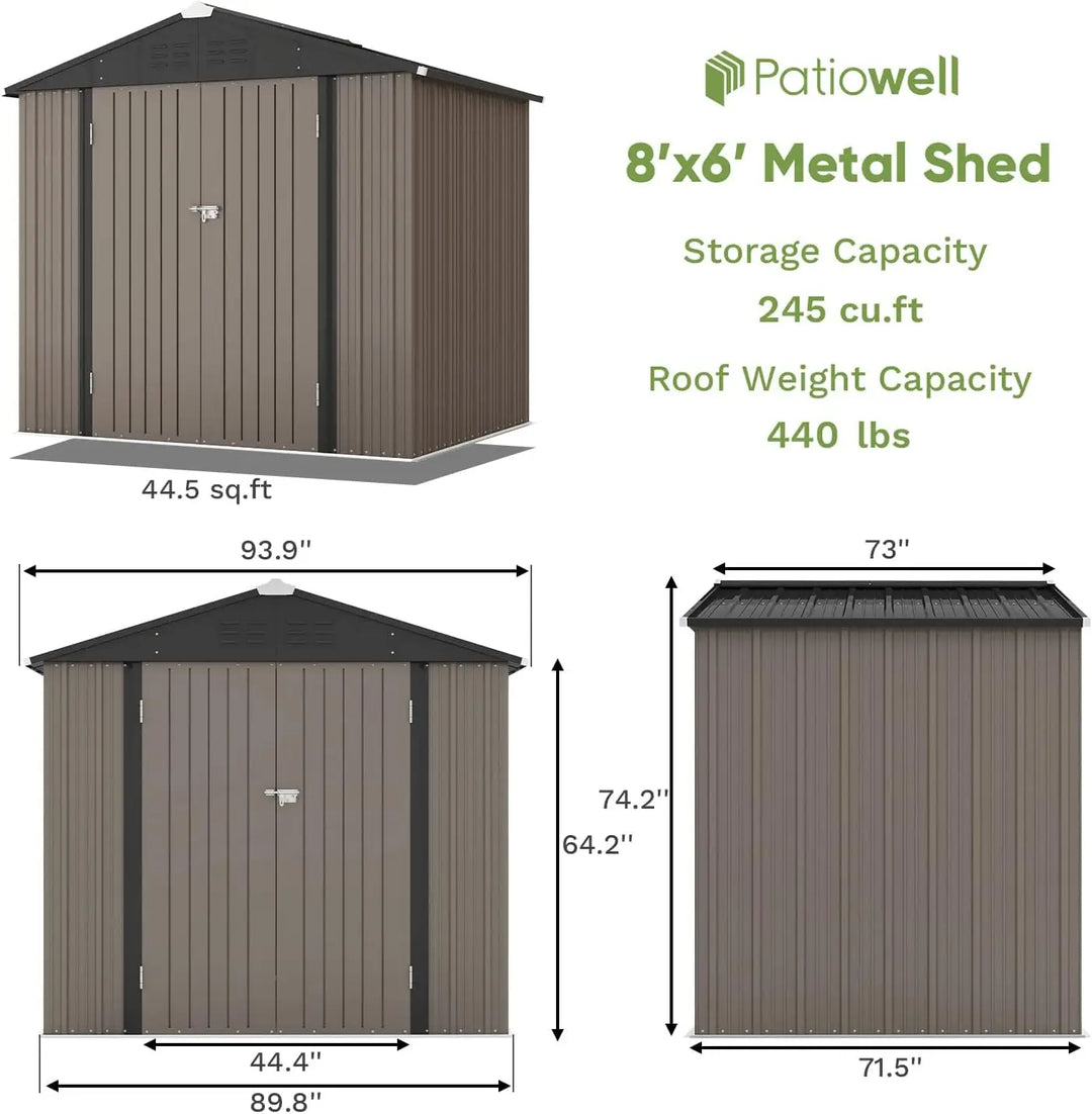 Metal Storage Shed 8x6 FT, Outdoor Shed with Doors & Air Vents, Utility and Tool Storage shed for Backyard Garden Patio