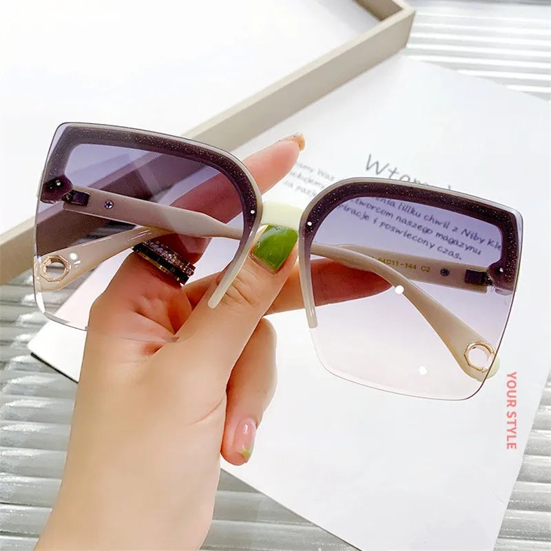 Oversized Sunglasses Man Woman Fashion Rimless Vintage Square Sun Glasses Eyewear Luxury Brand Design UV400 Female Shades 2023